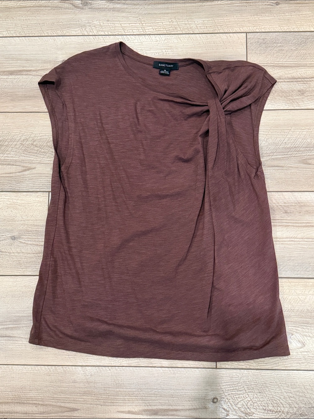 Sanctuary Brown Knot-Accent Cap Sleeve Top
